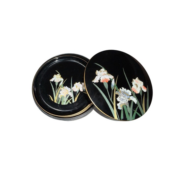 Other - Otagiri "Crown Iris" 4" Lacquer Coaster Set in Box‎ – One Damaged
